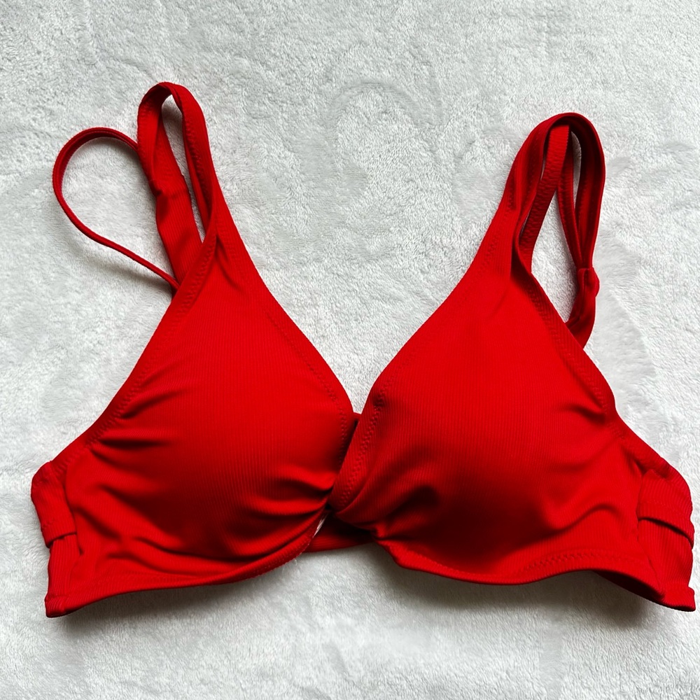 SHADE & SHORE Red Underwire Bikini Top Women's Bra Size 34B Adjustable Straps